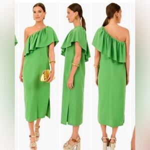 Pomander Place Tuckernuck Lime Florencia One Shoulder Ruffle Dress Plus 3X EUC